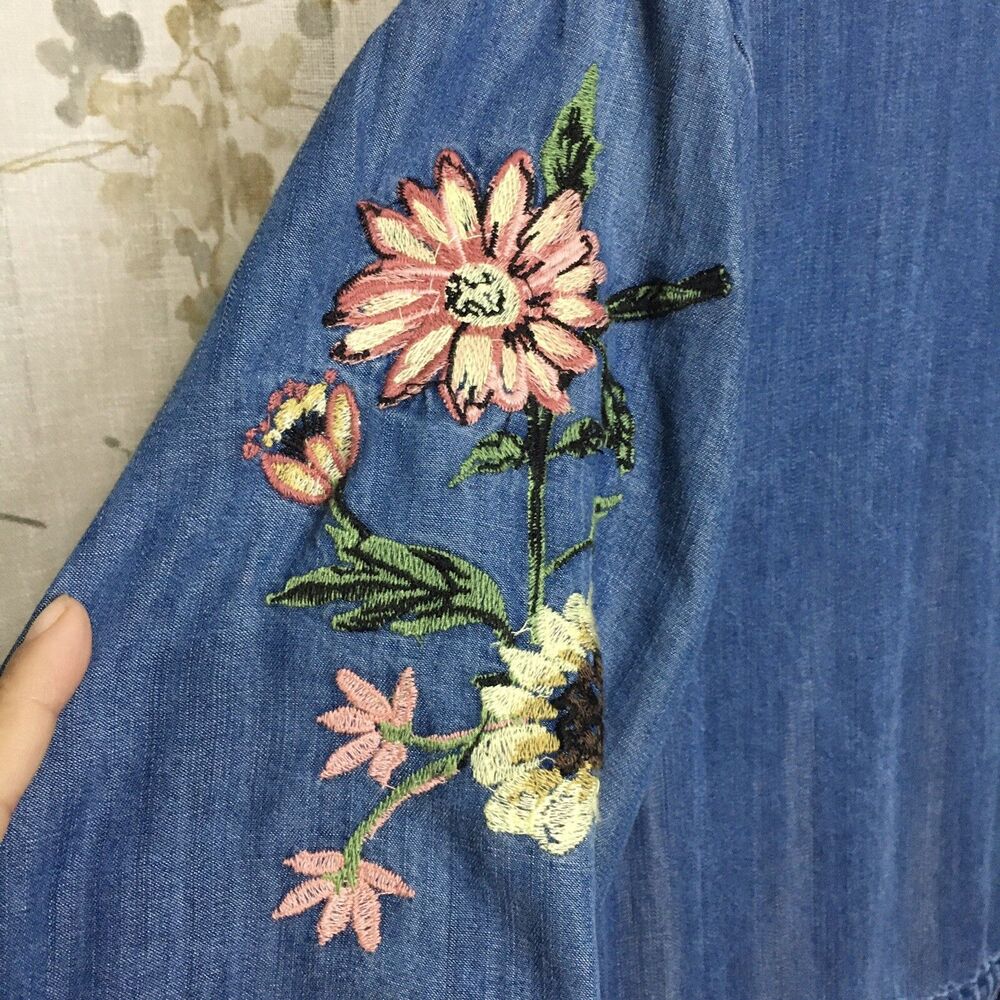 Style & Co Embroidered Chambray Kimono L Open Front  Boho Cottagecore Festival - Picture 7 of 16